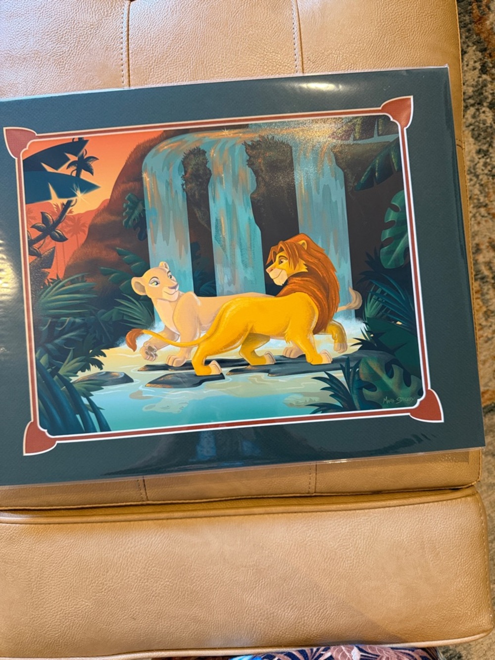 Disney Maria Stuckey 'Love in Paradise' Art lion King BlueWhite, Tan, Blue - Picture 1 of 6